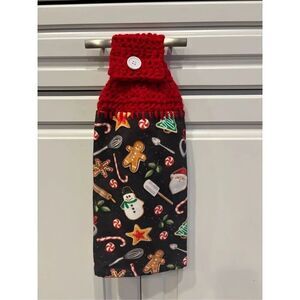 Crochet Top Kitchen Towel-Black Towel (Xmas stuff)